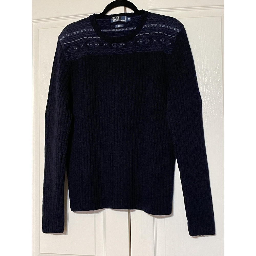 Polo Ralph Lauren Sweater Mens XL Blue Lambswool Fair Isle Crewneck Pullover